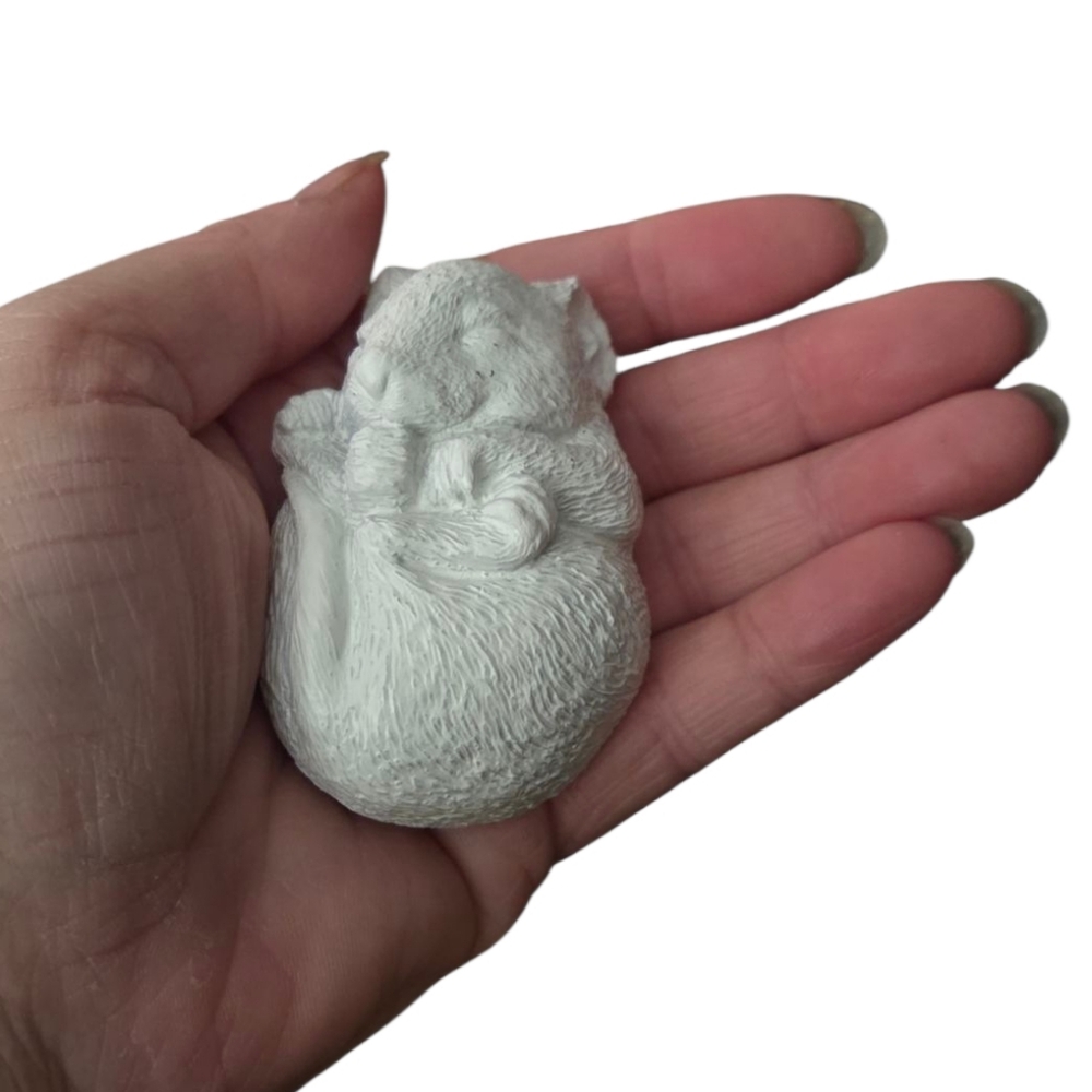 Artist Sandra Brue - Signed Small White Painted Sleeping Mouse Figurine